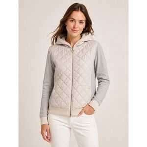 Barbour Womens Classic Quilted Hybrid Hooded Zip Jacket Beige Grey 14 L Large